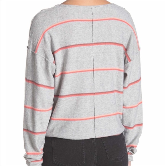 FREE PEOPLE MAKE YOU MINE GRAY STRIPED SWEATER MED - Picture 3 of 8